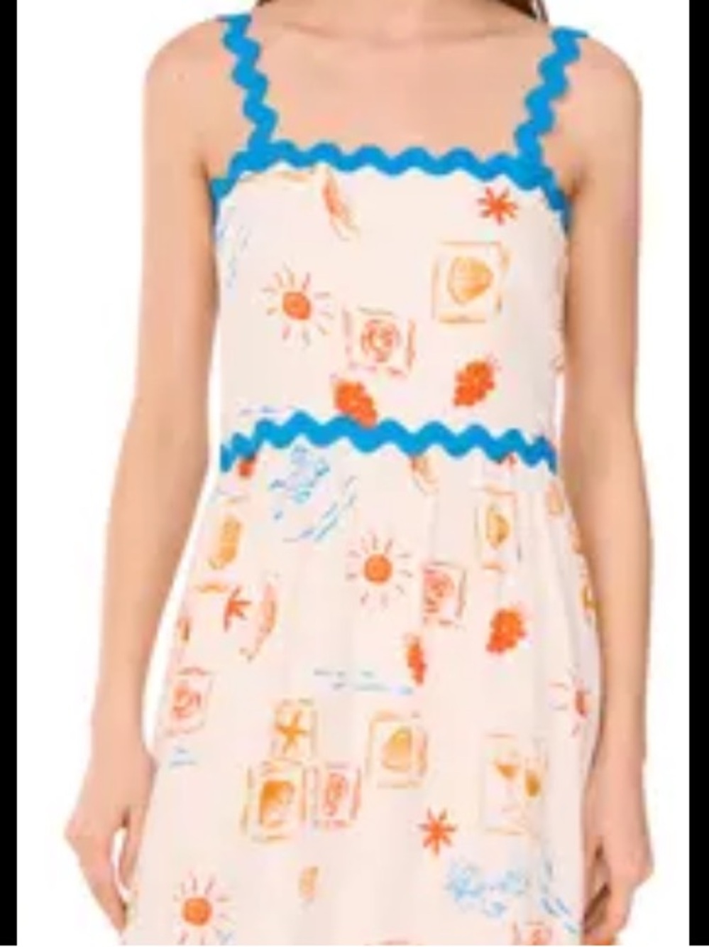 CeCe Cream Summer Resortwear Bright Blue Trim Orange Floral Print Maxi Sundress